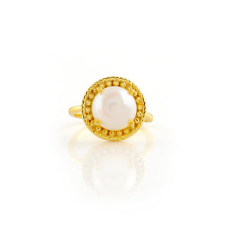 Radiant Elegance: Fresh Water Button Pearl Ring - Krishna Jewellers Pearls and Gems