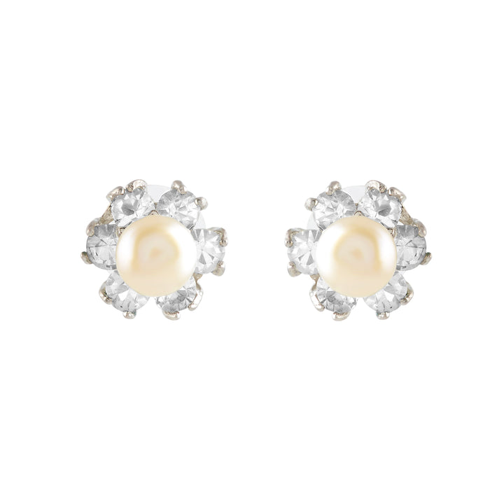 Fresh Water Button Pearl & CZ Stones Earrings - Krishna Jewellers Pearls and Gems