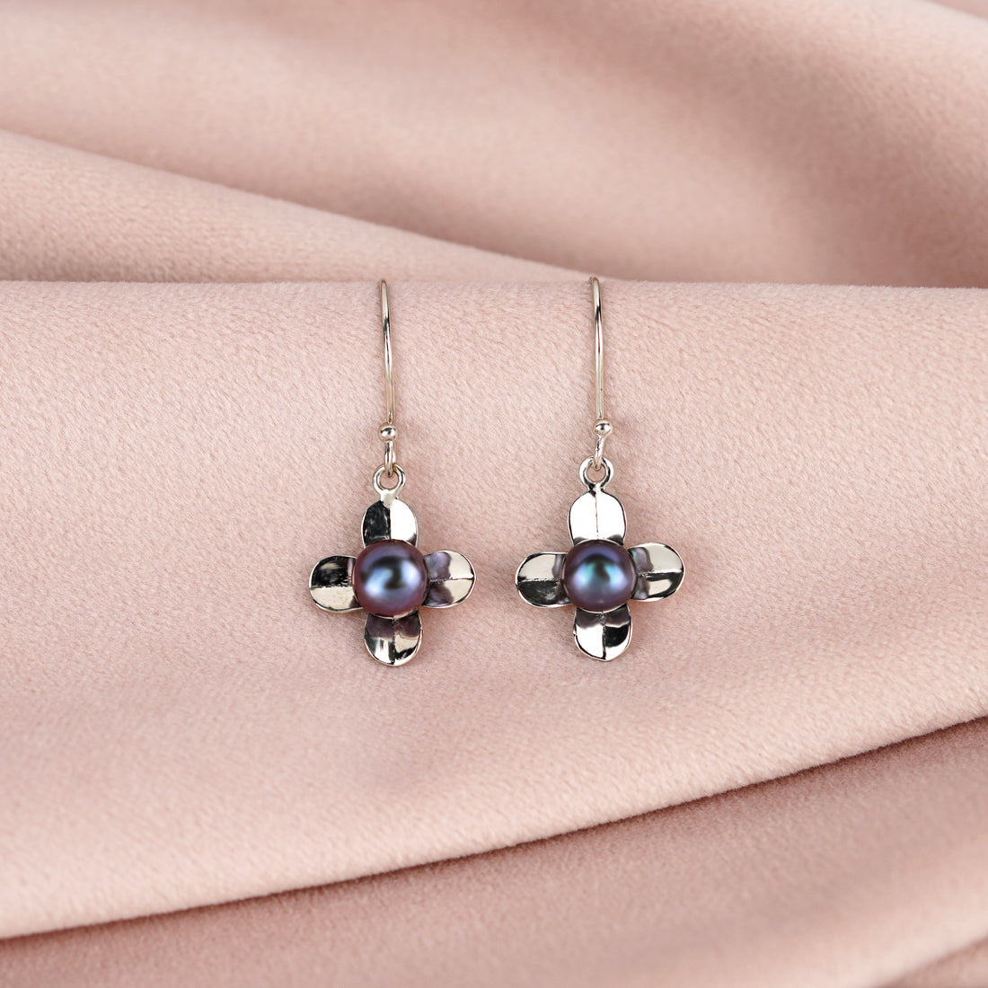 Regal Silvery Black Pearl J-hoop Earrings - Krishna Jewellers Pearls and Gems