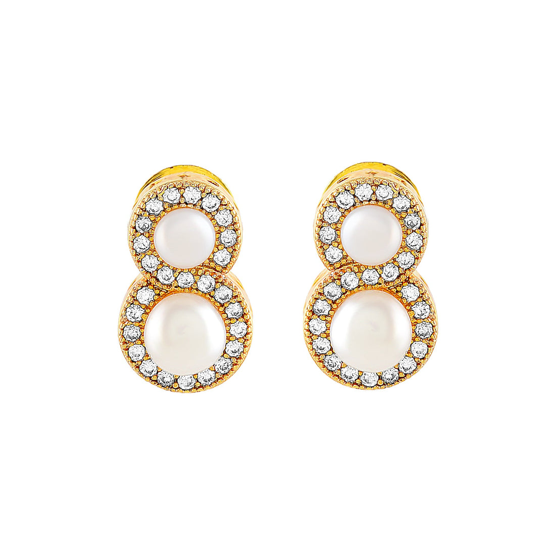 CZ-Stone Pearl Stud Earrings - Krishna Jewellers Pearls and Gems