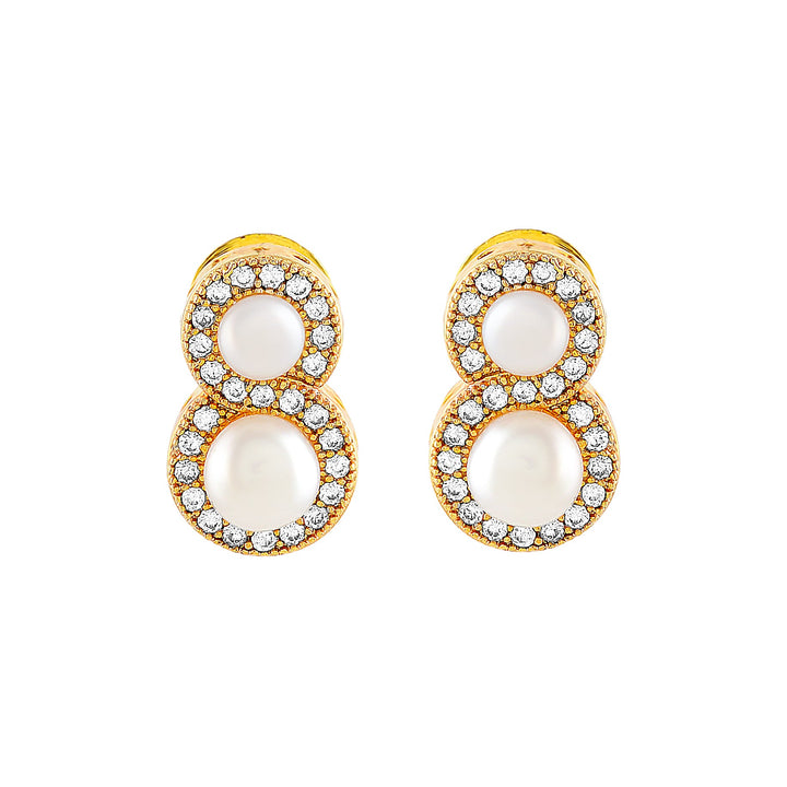CZ-Stone Pearl Stud Earrings - Krishna Jewellers Pearls and Gems