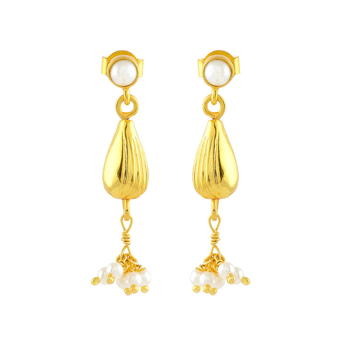 Regal Conch Motif Pearl Earrings - Krishna Jewellers Pearls and Gems