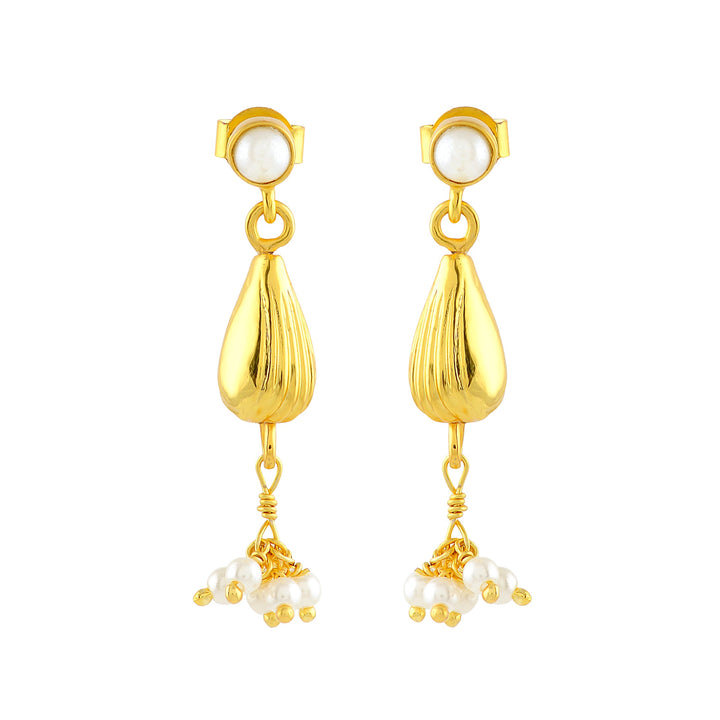 Regal Conch Motif Pearl Earrings - Krishna Jewellers Pearls and Gems