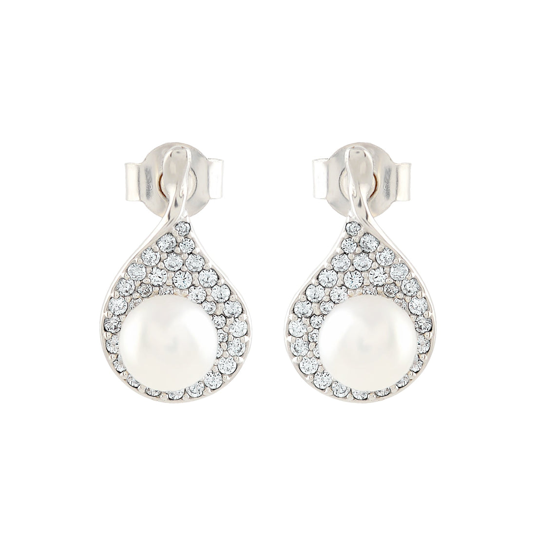 Sparkling Silver Pearl Stud Earrings - Krishna Jewellers Pearls and Gems
