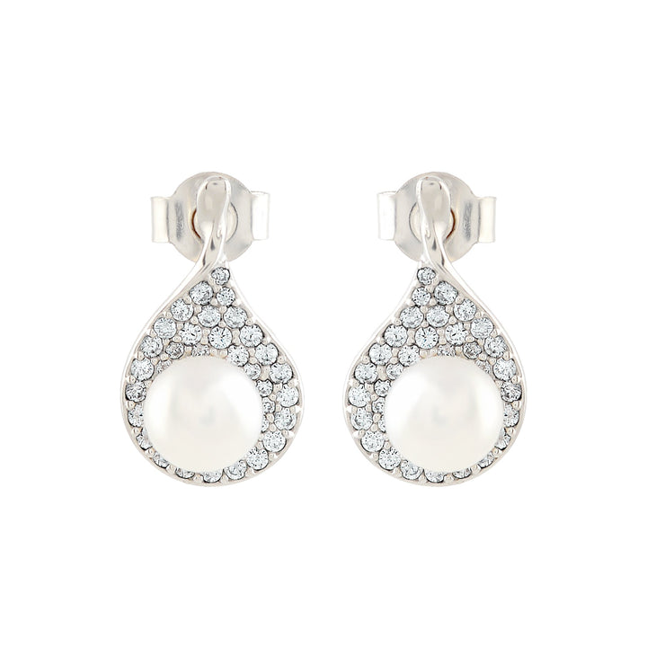 Sparkling Silver Pearl Stud Earrings - Krishna Jewellers Pearls and Gems