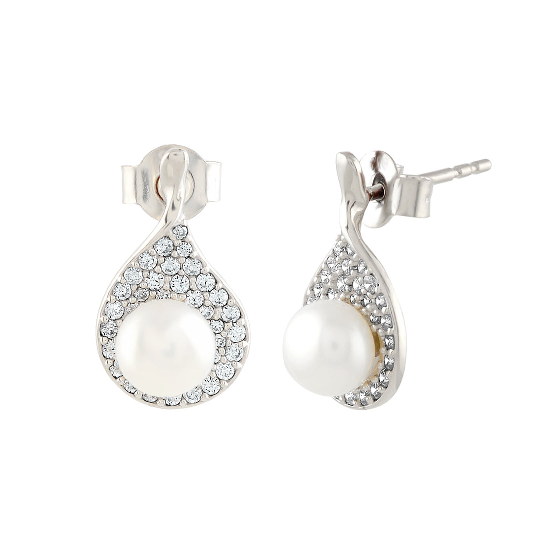 Sparkling Silver Pearl Stud Earrings - Krishna Jewellers Pearls and Gems