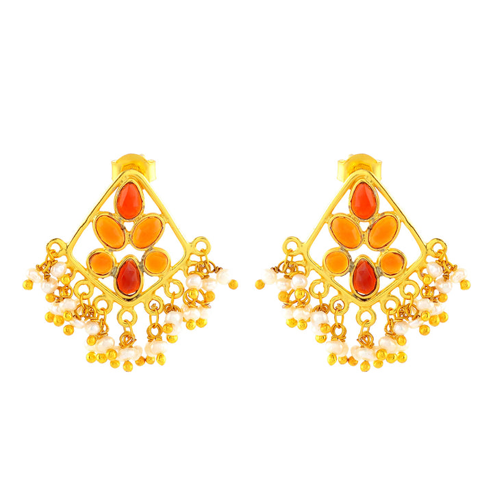 Pearl Blossom Earrings paired with colored stones - Krishna Jewellers Pearls and Gems