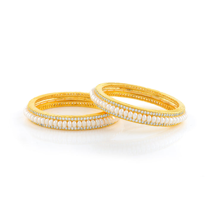 Fresh Water White Button Pearls and CZ Bangles - Krishna Jewellers Pearls and Gems