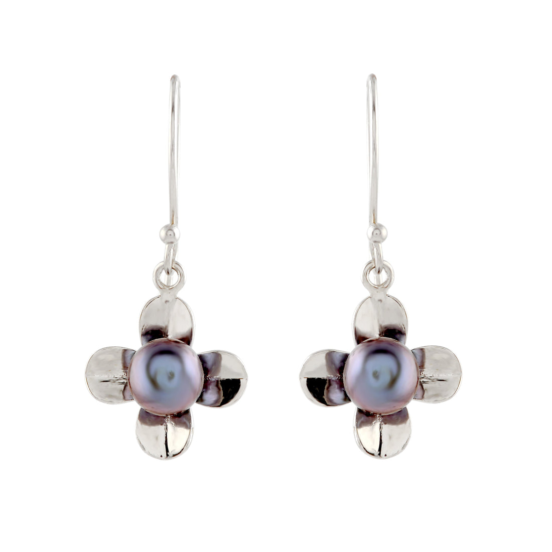 Regal Silvery Black Pearl J-hoop Earrings - Krishna Jewellers Pearls and Gems