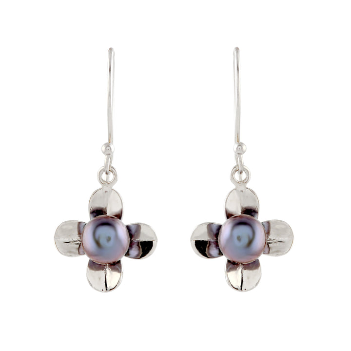 Regal Silvery Black Pearl J-hoop Earrings - Krishna Jewellers Pearls and Gems