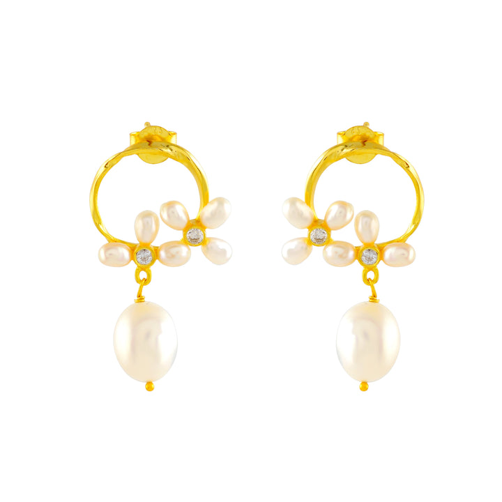 Floral pearl hoop studs - Krishna Jewellers Pearls and Gems