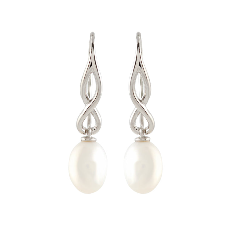 Twisted Silvery Pearl drop Earrings - Krishna Jewellers Pearls and Gems