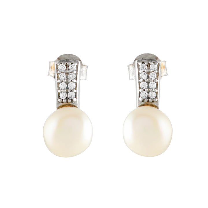 CZ and Button Pearl Studs - Krishna Jewellers Pearls and Gems