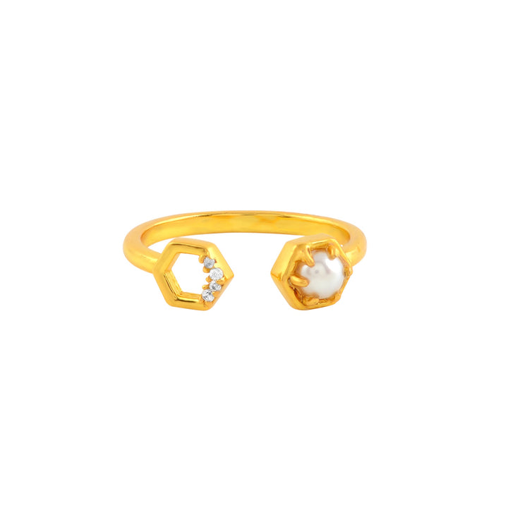 Timeless Luxury Gold Polished Silver Pearl Ring - Krishna Jewellers Pearls and Gems