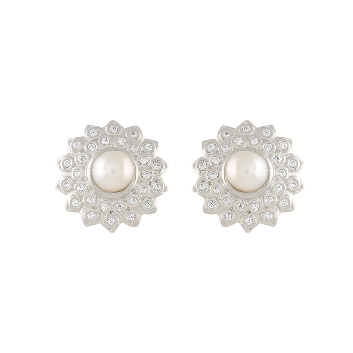 Silver Pearl Stud Earrings - Krishna Jewellers Pearls and Gems