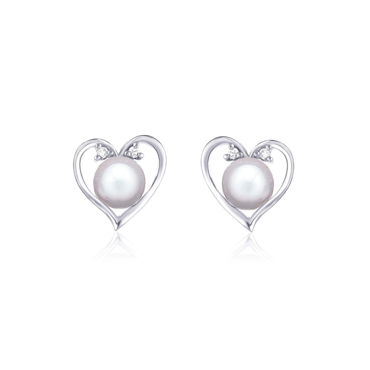 Sterling Silver Freshwater Pearl Heart Stud Earrings - Krishna Jewellers Pearls and Gems