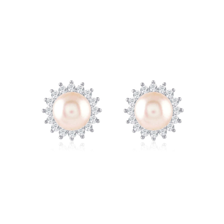 Silver Flower Pearl Stud Earrings - Krishna Jewellers Pearls and Gems