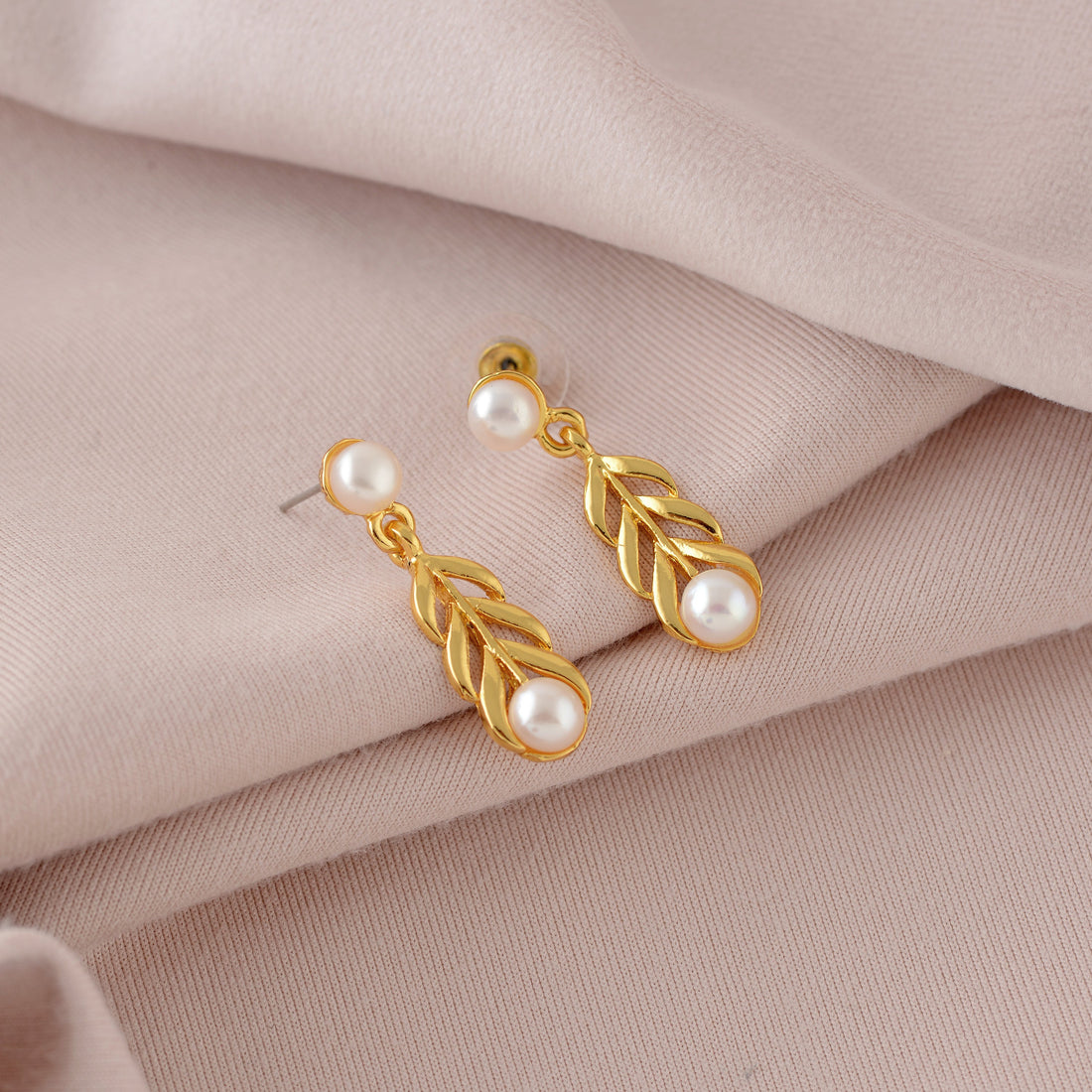 Stylish Gold Coated Pearl Dangler Earrings - Krishna Jewellers Pearls and Gems