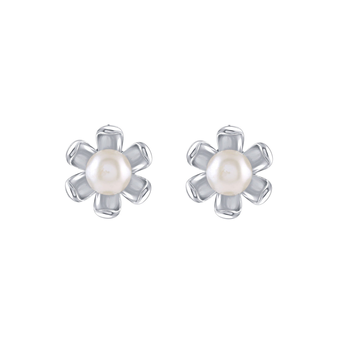 Stunning Silver Floral Pearls Studs Earrings - Krishna Jewellers Pearls and Gems