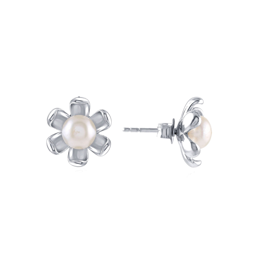 Stunning Silver Floral Pearls Studs Earrings - Krishna Jewellers Pearls and Gems