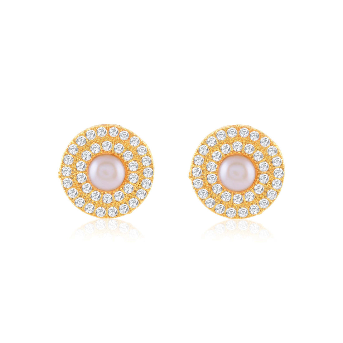 Gleaming Gold-plated Pearl Studs halo Earrings - Krishna Jewellers Pearls and Gems
