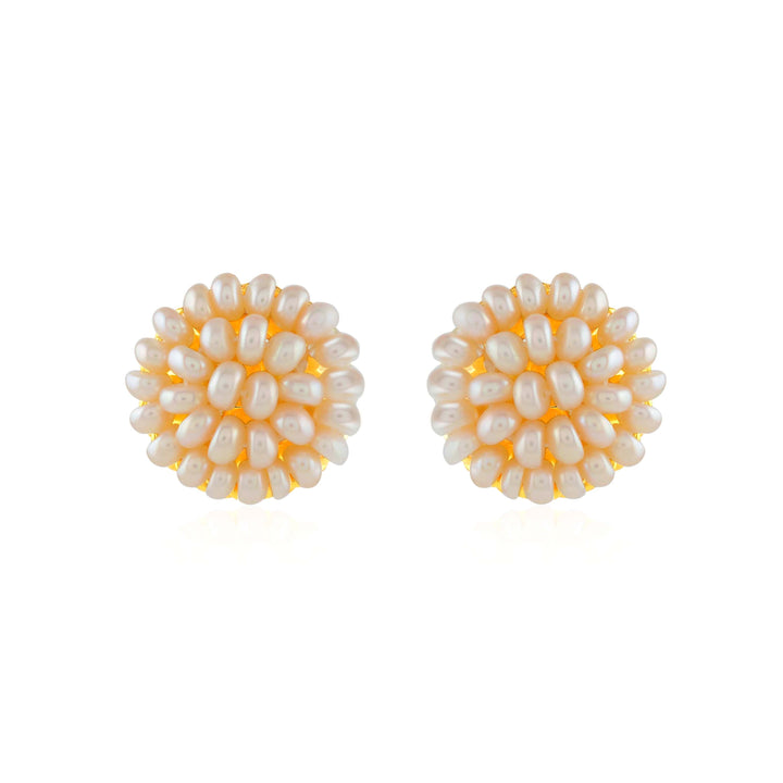 Handcrafted Intricacies Pearl Studs Earrings - Krishna Jewellers Pearls and Gems