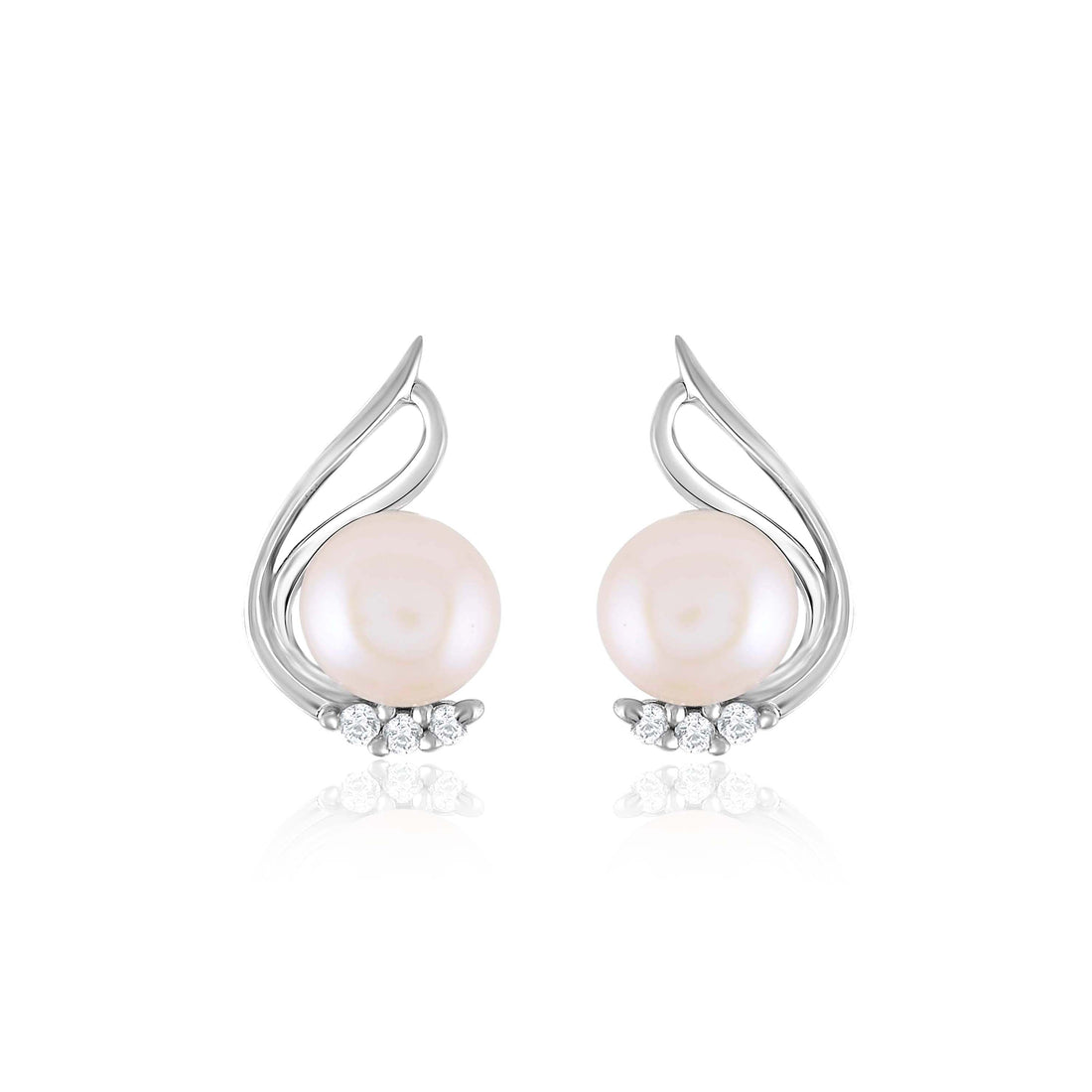 Celestial Glow: Unique Pearl Studs With CZ Sparkle - Krishna Jewellers Pearls and Gems