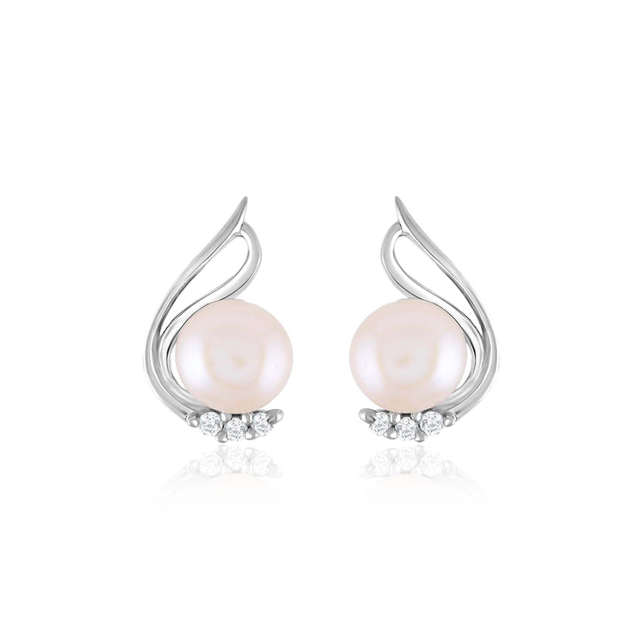 Celestial Glow: Unique Pearl Studs With CZ Sparkle - Krishna Jewellers Pearls and Gems
