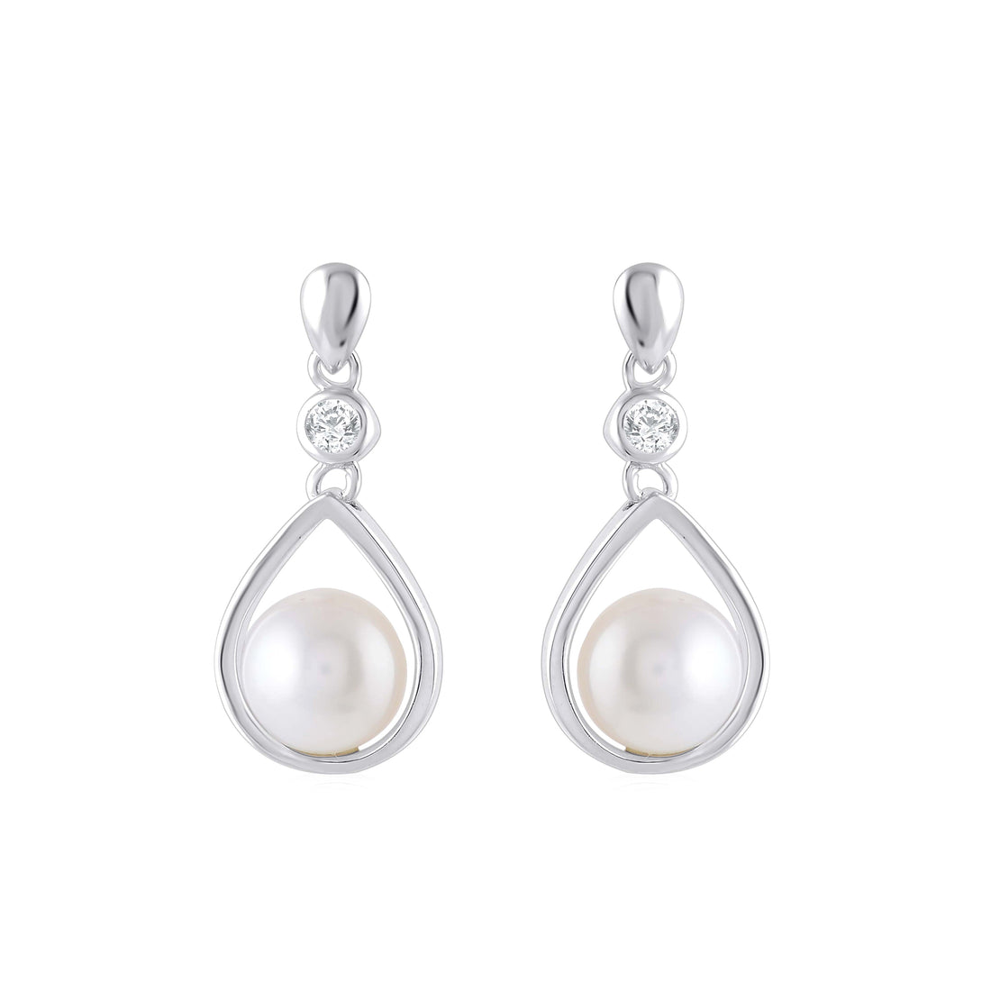 Exquisite Silver Teardrop Freshwater White Pearl & CZ - Krishna Jewellers Pearls and Gems