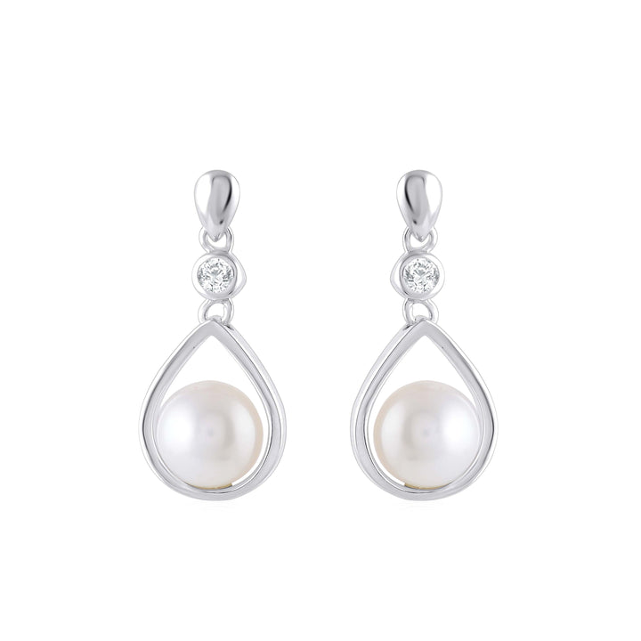 Exquisite Silver Teardrop Freshwater White Pearl & CZ - Krishna Jewellers Pearls and Gems