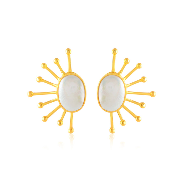 Gilded Half-sunflower Pearl Studs - Krishna Jewellers Pearls and Gems