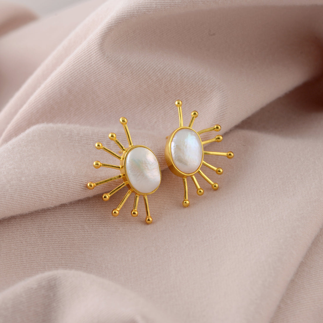 Gilded Half-sunflower Pearl Studs - Krishna Jewellers Pearls and Gems