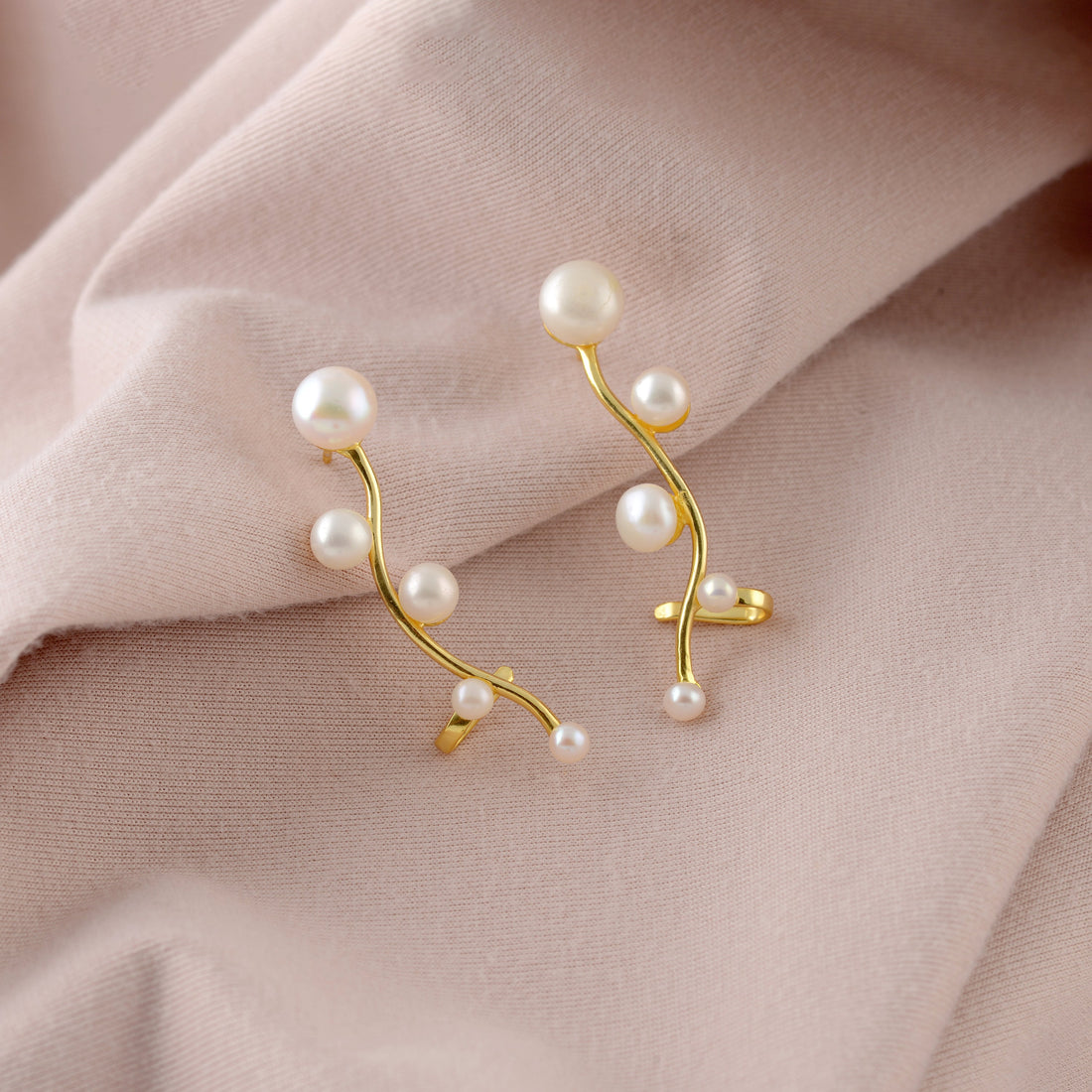 Gold-plated Modern Pearl Earring - Krishna Jewellers Pearls and Gems