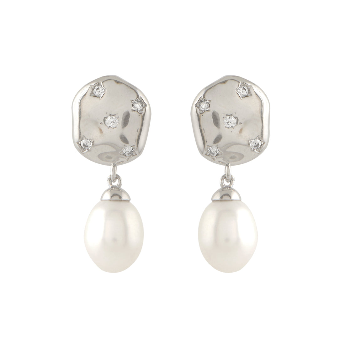 Silver stud with Hexagon classic pearl drop