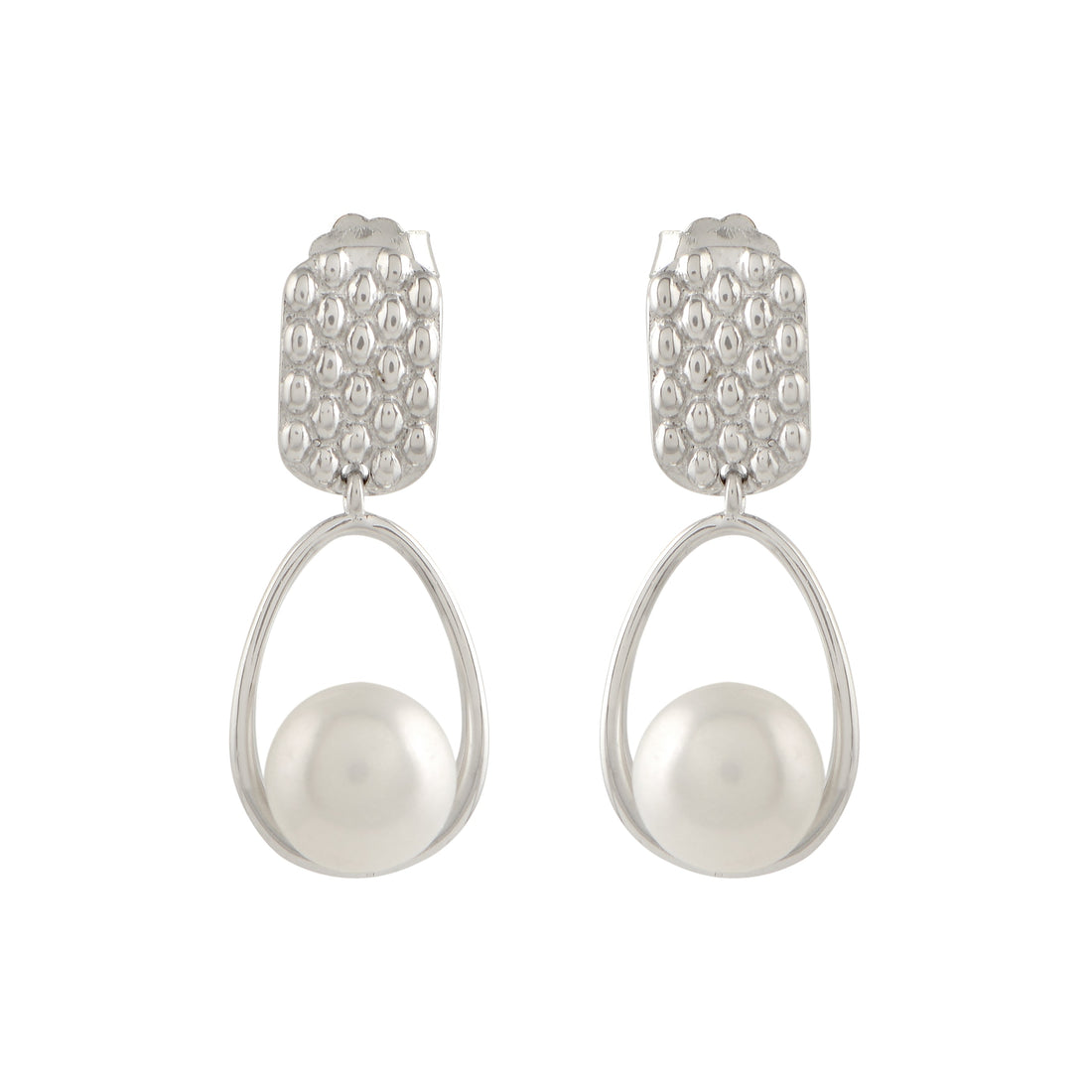 CZ,Silver Hanging Earrings with Freshwater Pearls