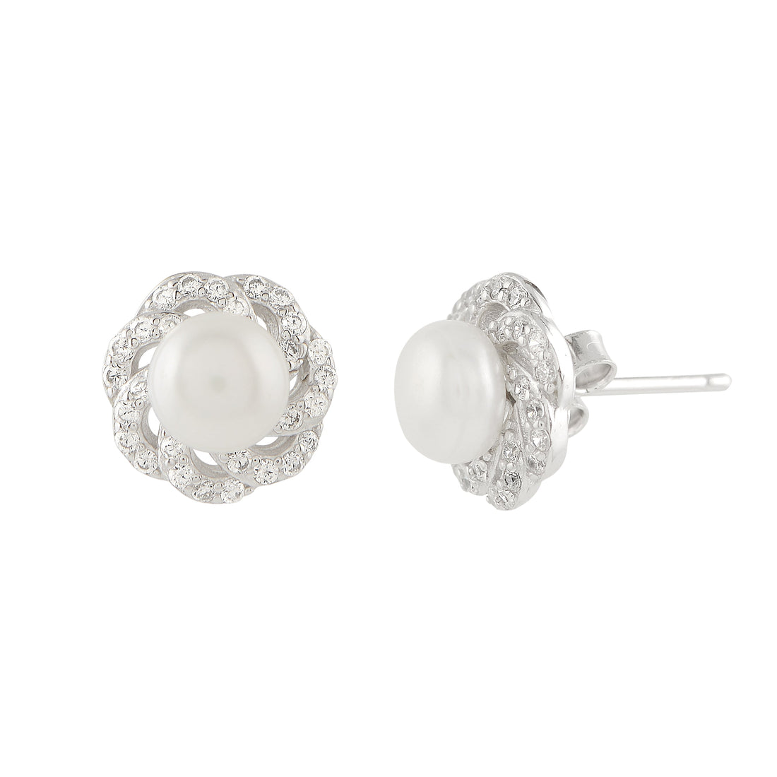 Round silver-plated stud earrings