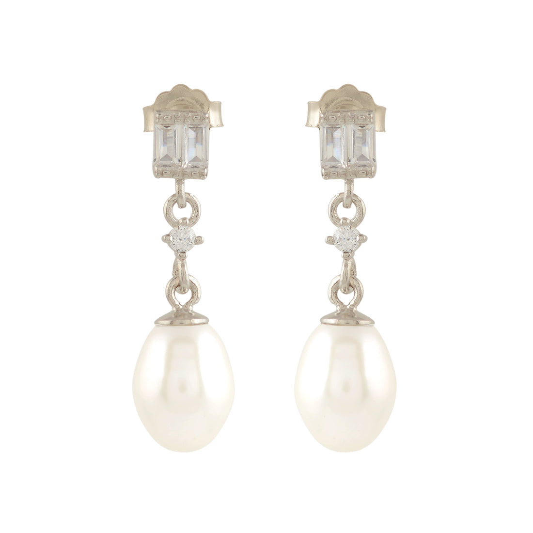 Rectangle shape stud with pearl drop
