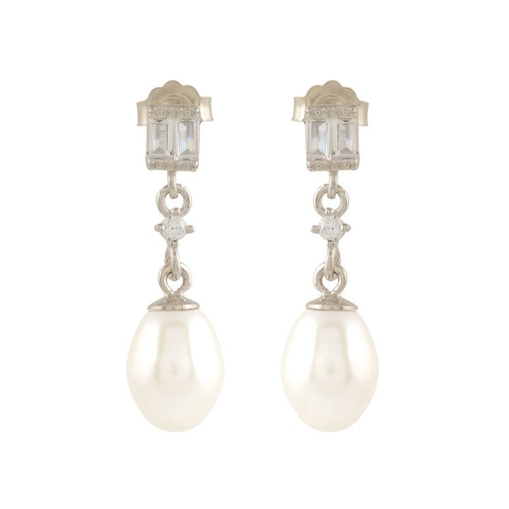Rectangle shape stud with pearl drop