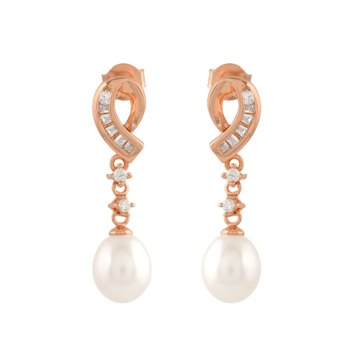 rose gold s-shaped stud with freshwater pearl