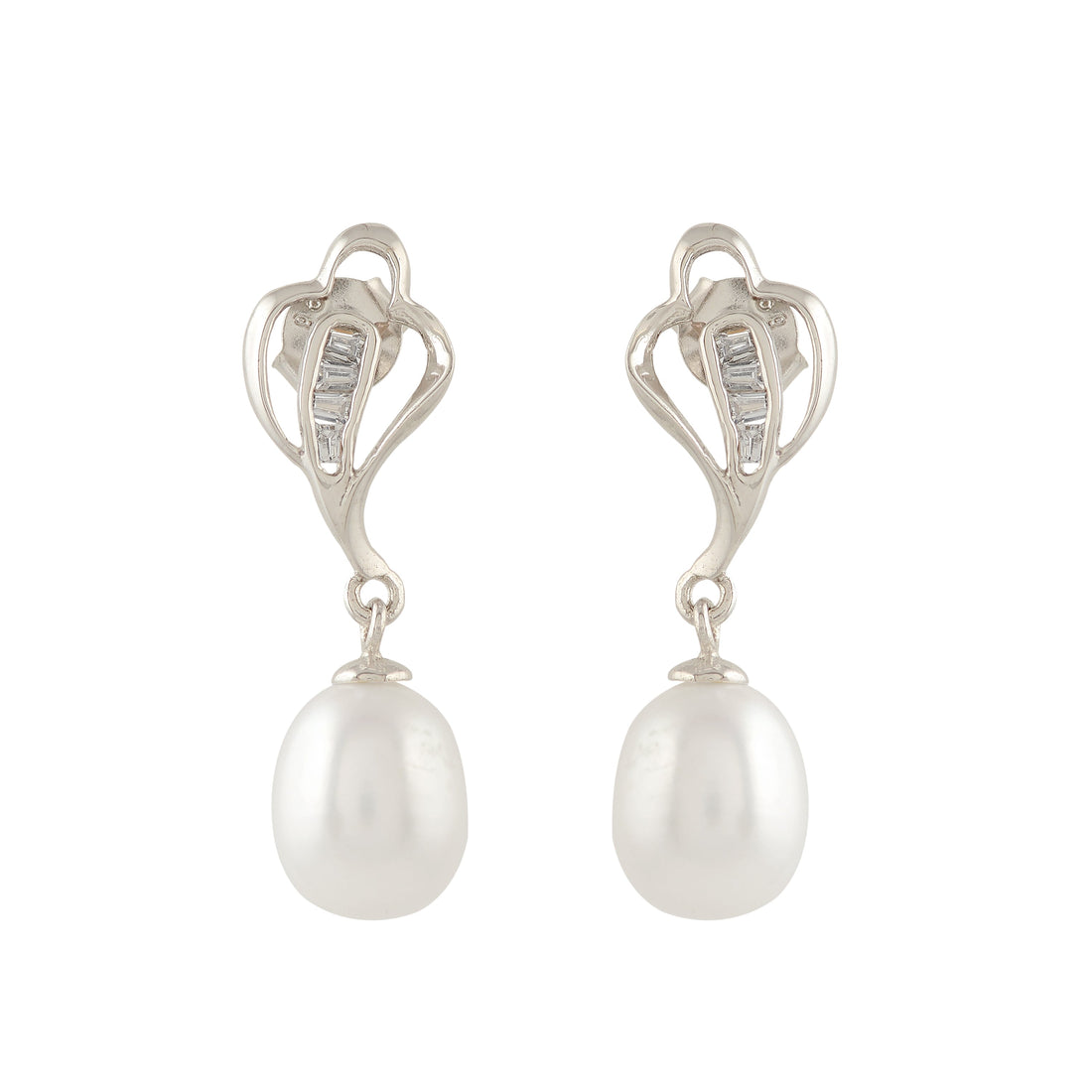 Silver paan leaf earrings with pearls.
