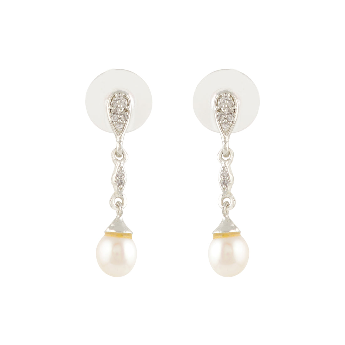 Sparkling CZ & White Freshwater Pearl Drop Earrings