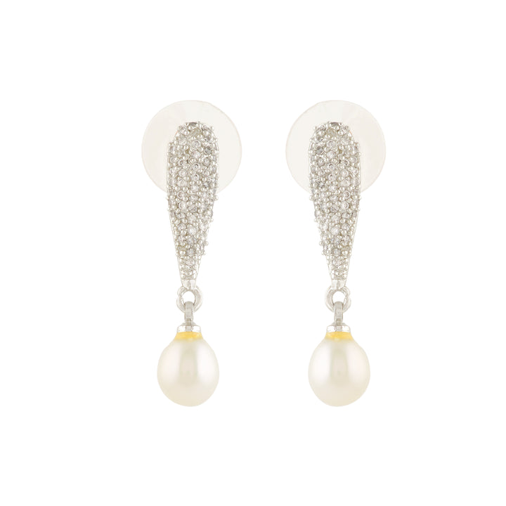 White Freshwater Pearl Earrings with Sparkling CZ Stones