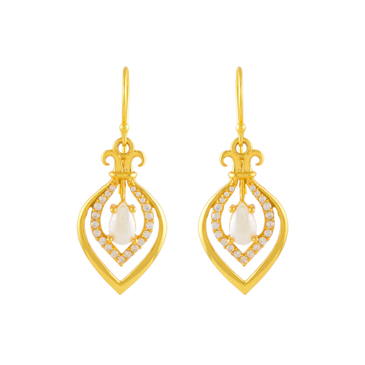 Classic Gold Polish Earrings Featuring Pearls and CZ Stones