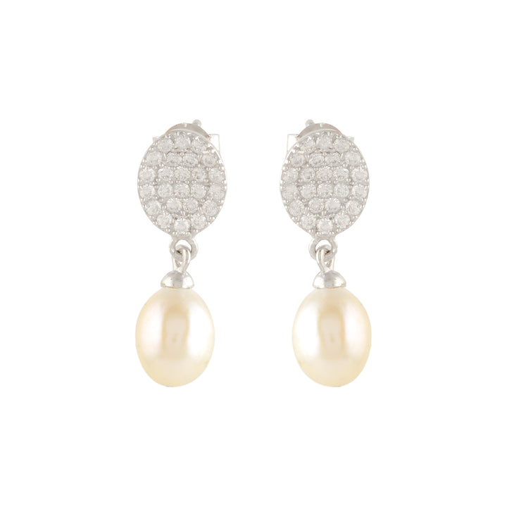 Elegant White Freshwater Pearl & Silver Shini Earrings