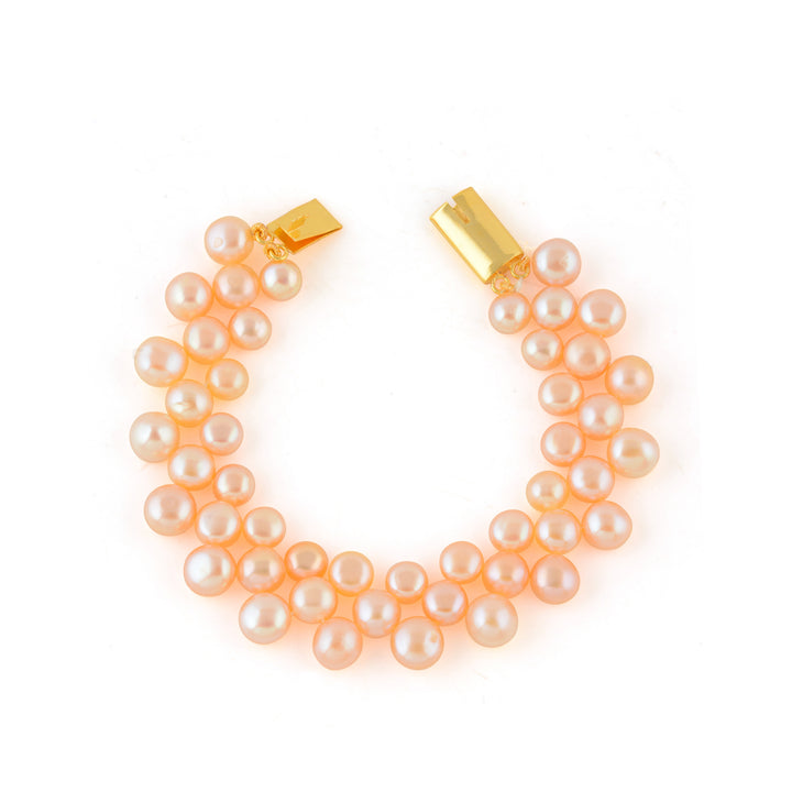 Handcrafted Peach Color Freshwater Pearl Mesh Bracelet