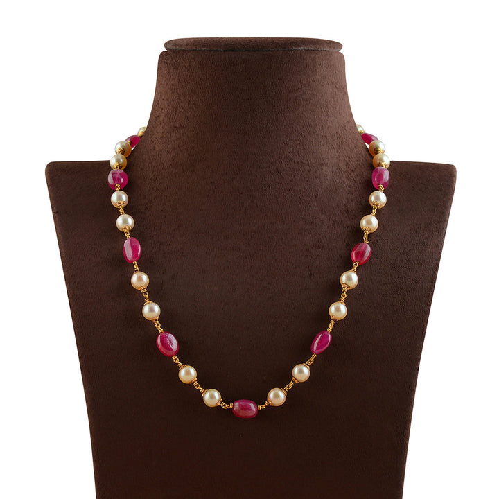 Exquisite  Ruby And Cultured Pearl Necklace In Gold - Krishna Jewellers Pearls and Gems
