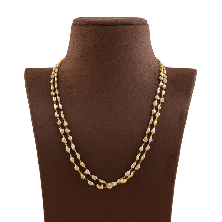 Two Row Rice Pearl Gold Necklace - Krishna Jewellers Pearls and Gems