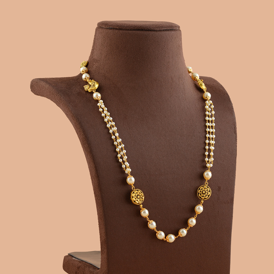 Grandiose Long Pearl Necklace in Gold - Krishna Jewellers Pearls and Gems