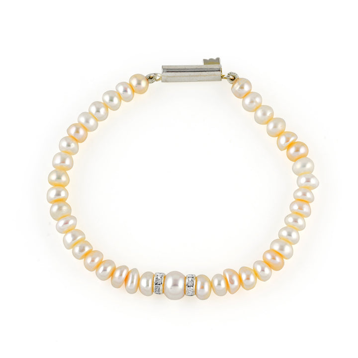Timeless  White Button Pearl bracelet in Silver - Krishna Jewellers Pearls and Gems
