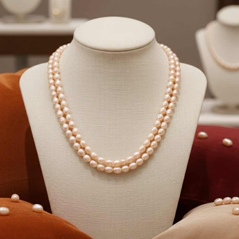 Stylish Double Line White Pearl Necklace
